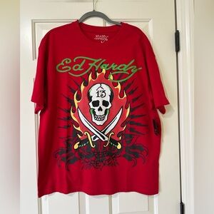 Ed Hardy New red 13 Skull design unisex shirt L